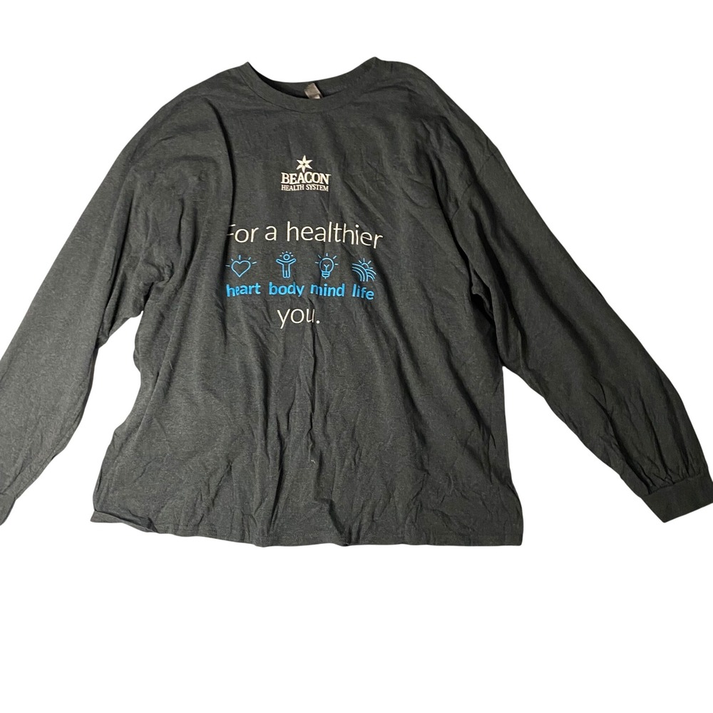 Beacon‎ Health System Wellness Graphic Long Sleeve T-Shirt Charcoal Gray 3XL